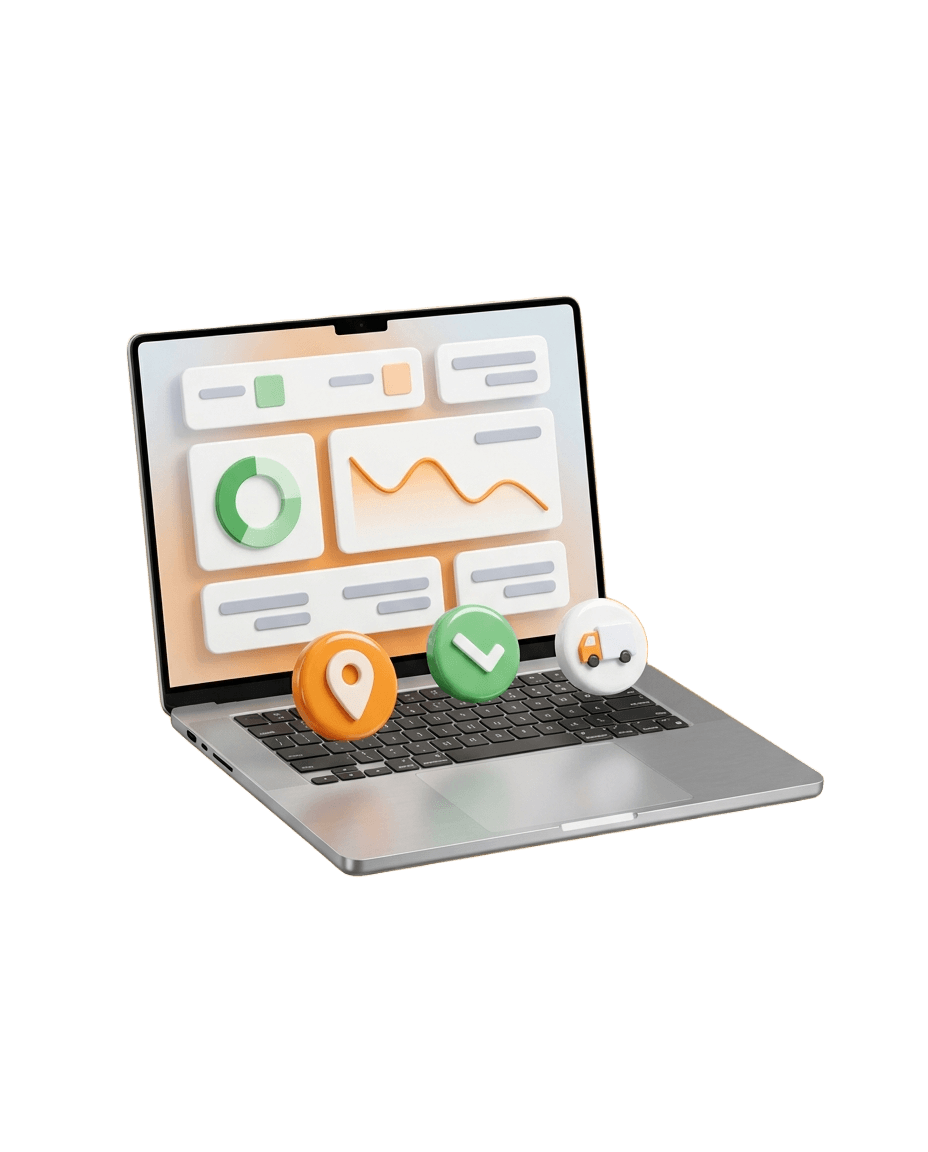 Portal Frota Simples — painel no laptop